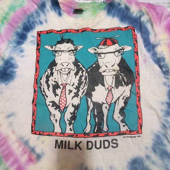Tye Dye Shirt Size XL 1991 Milk Duds Candy Vintage Cow 🐄 Shirt - Picture 3 of 5